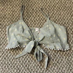 Seersucker Daisy Cropped Tie Tank Top